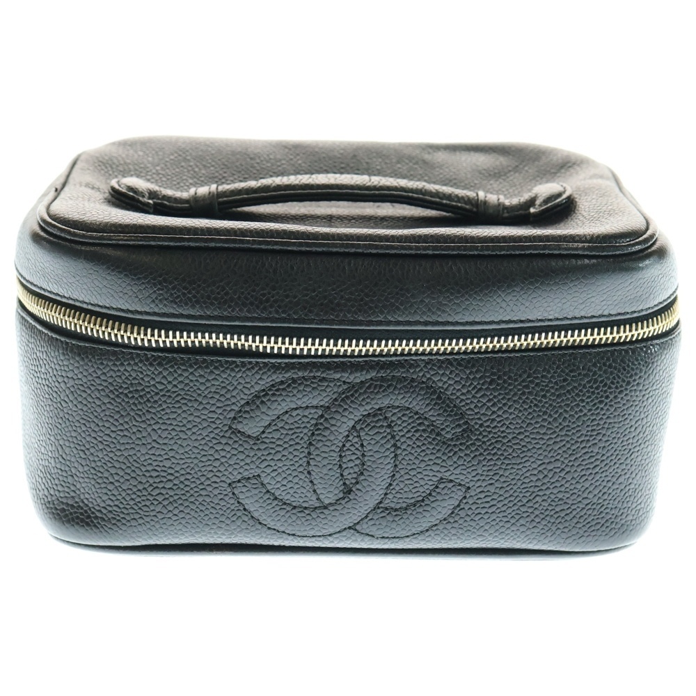 CHANEL シャネル ココマーク バニティバッグ ポーチ ケース ブラック キャビアスキン ゴールド金具拍卖