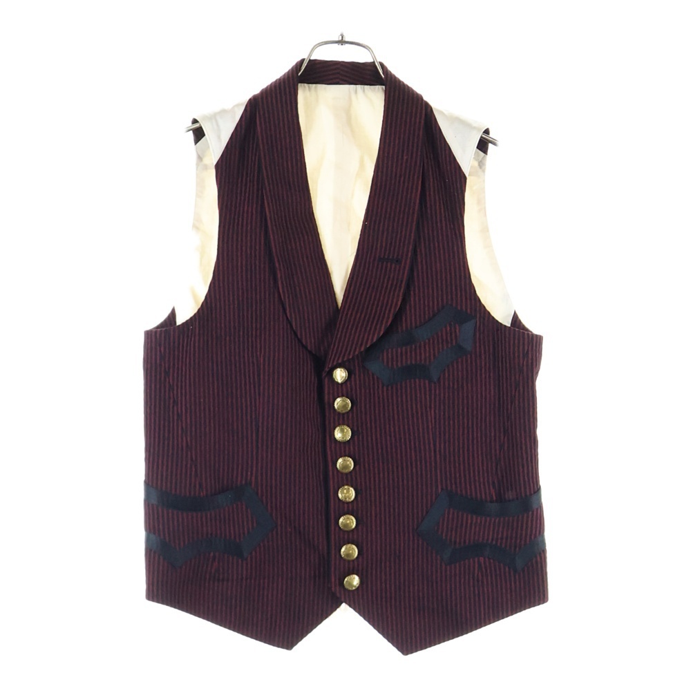 ナンバーナイン 09SS The Lonesome Heroes 本人期 ジレベスト モチーフ刺繍金ボタンストライプベスト S09-NJ032A バーガンディー拍卖