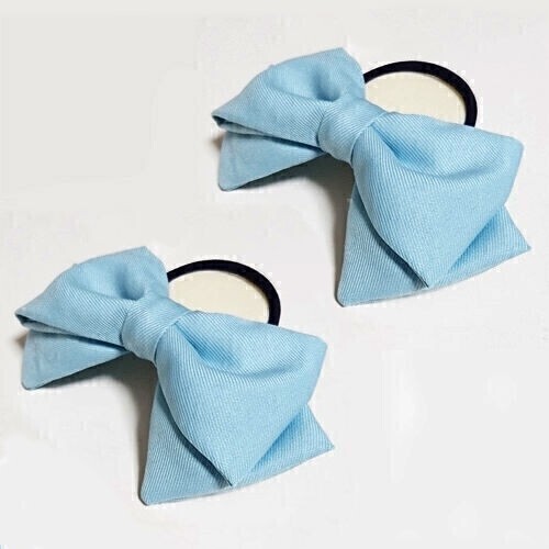 【送料無料】水色リボン ヘアゴム 2個 髪飾り コスプレ衣装小物 ハンドメイド シンプル 無地 アリス【即決】拍卖