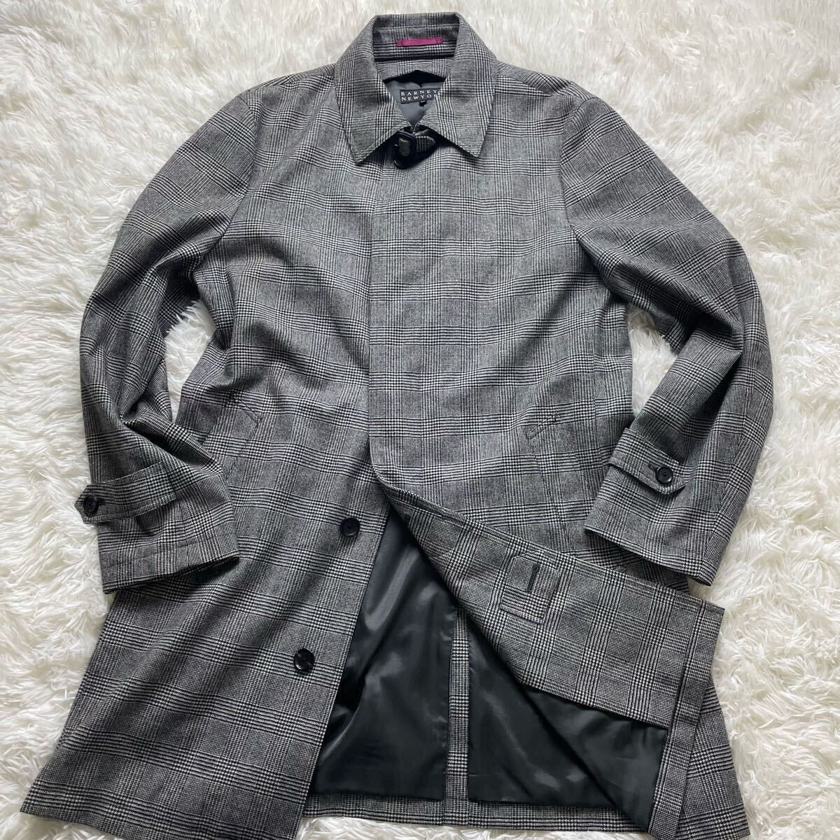 XLウールカシミヤ グレンチェック バーニーズニューヨーク BARNEYS NEWYORK ステンカラーコート ビジネス メンズ グレー ロング丈 50拍卖