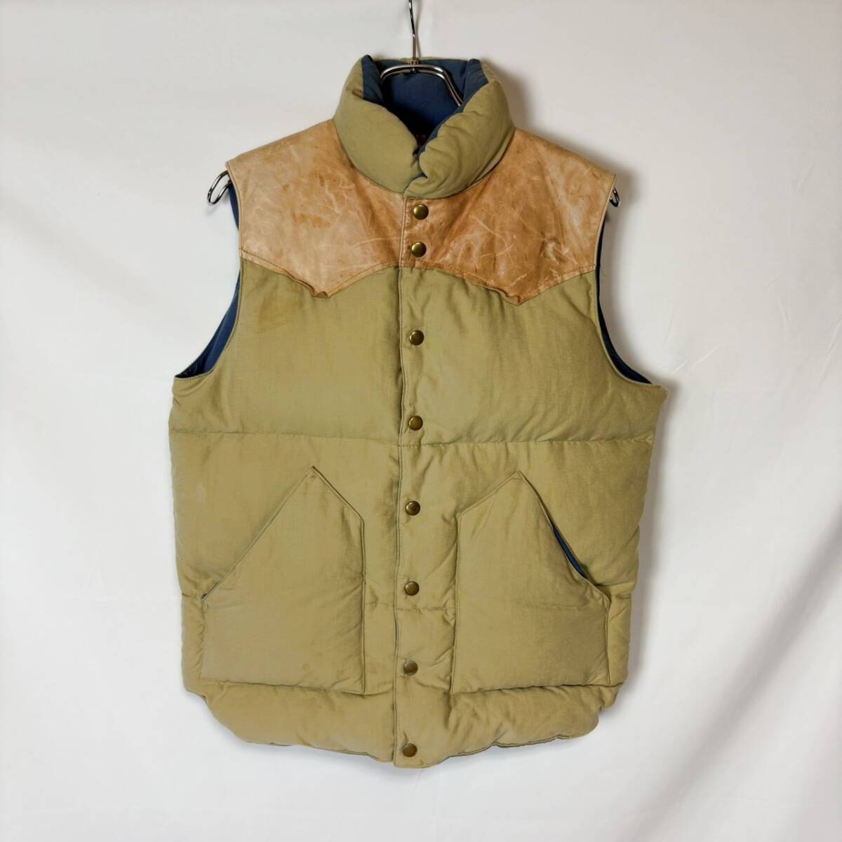 WAREHOUSE & CO DUBBLE WORKS DOWN VEST ウエアハウス ダブルワークス ダウンベスト 切替 ヨークレザー ベージュ系 M拍卖