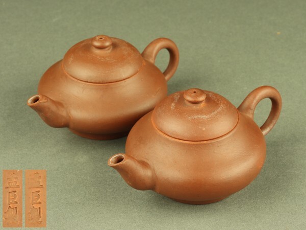 【宇】KA018 唐物 孟臣製 朱泥急須 単孔口 一対 煎茶道具拍卖