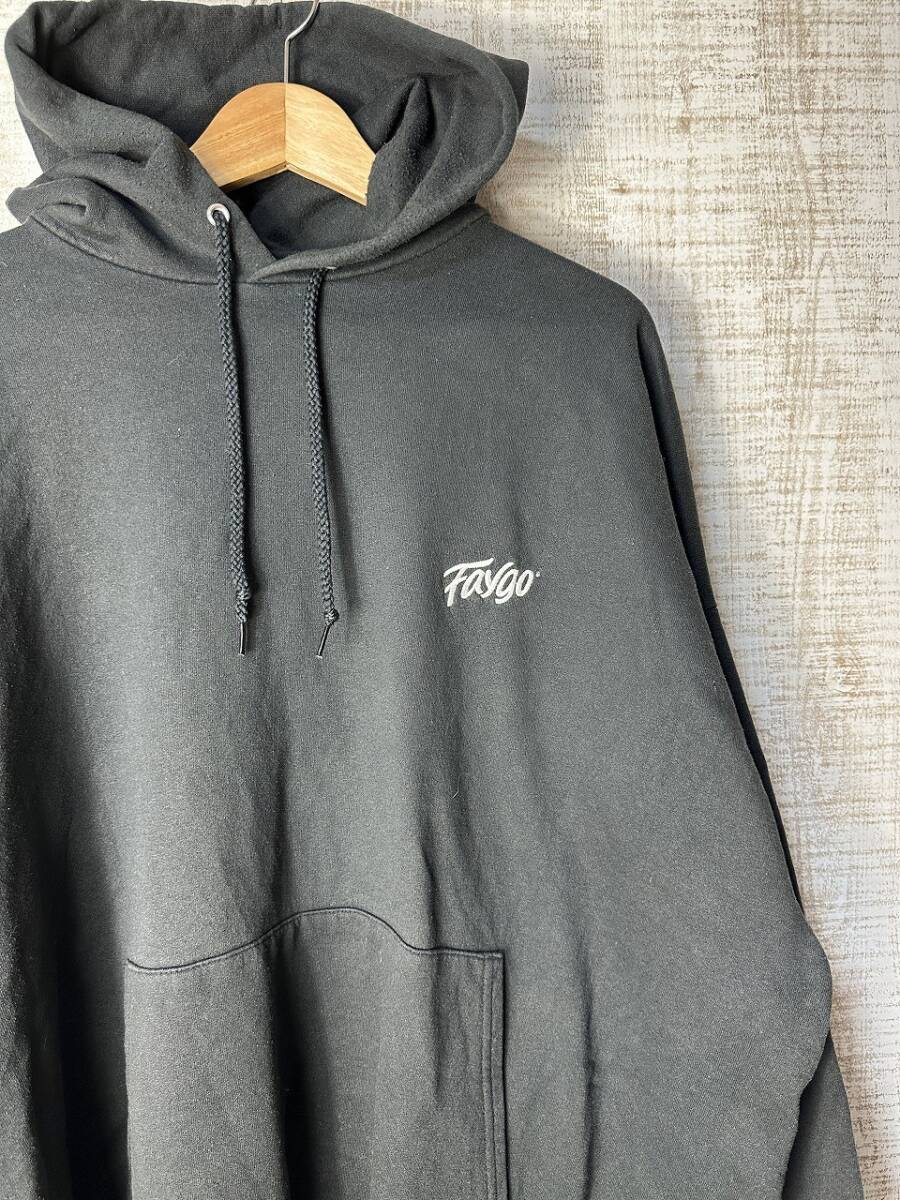 ☆超ビッグサイズ US古着 Champion チャンピオン スウェット フード パーカー 肉厚生地 ロゴ刺繍 ブラック黒 裏起毛【2XL】コットン◆5215拍卖