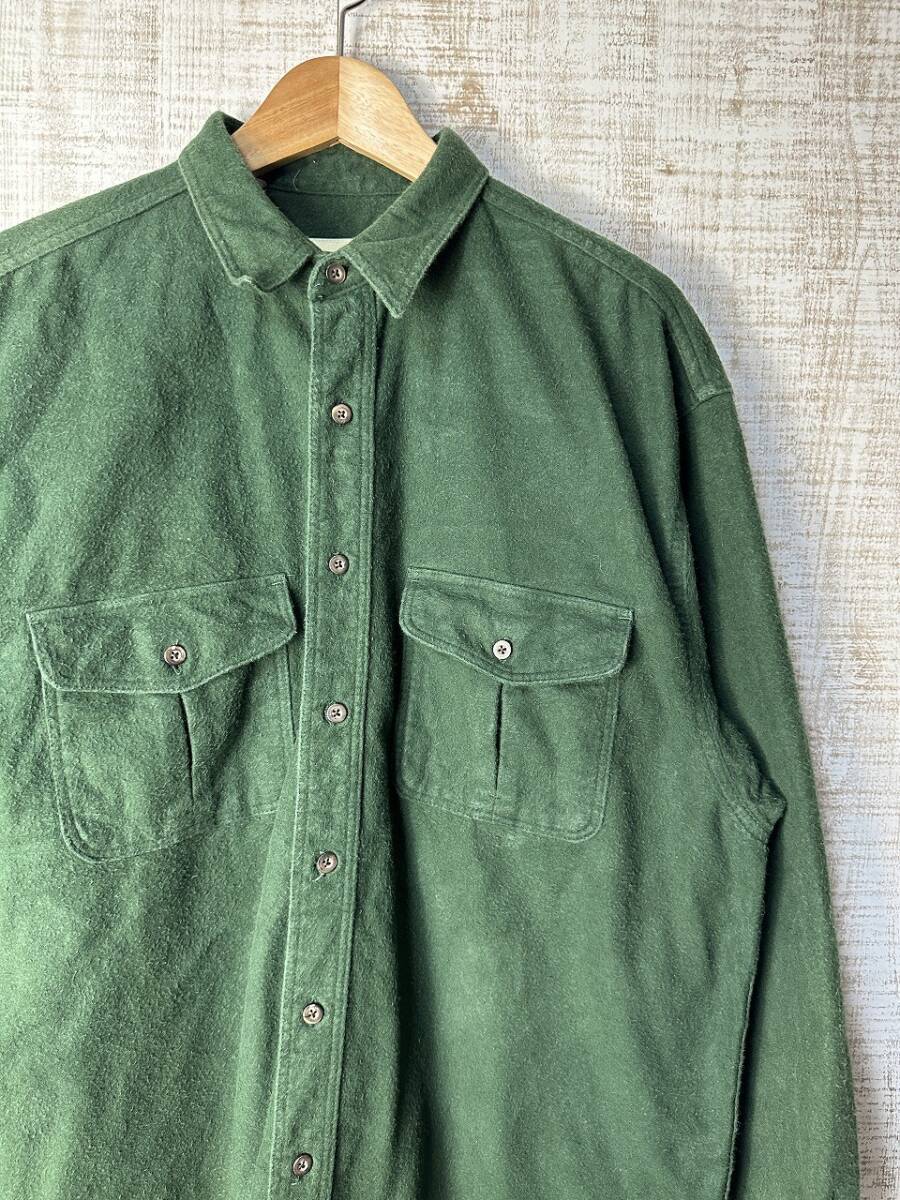 ☆US古着 Eddie Bauer エディバウアー ネルシャツ 厚手生地 長袖 ポケット グリーン緑【L】コットン ◆5250◆拍卖