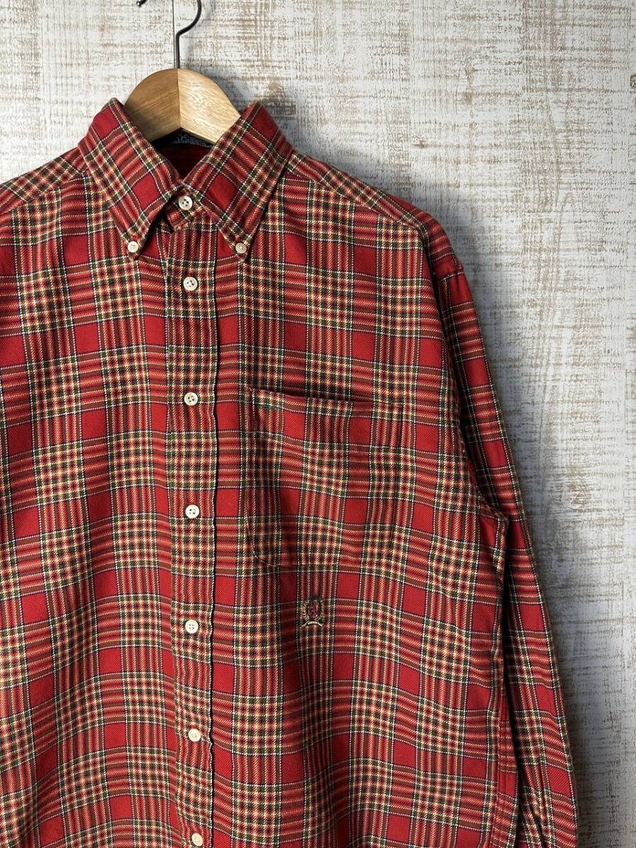 ☆US古着 TOMMY HILFIGER トミーヒルフィガー ネルシャツ 長袖シャツ チェック ロゴ刺繍 レッド赤【S】コットン ◆5286◆拍卖