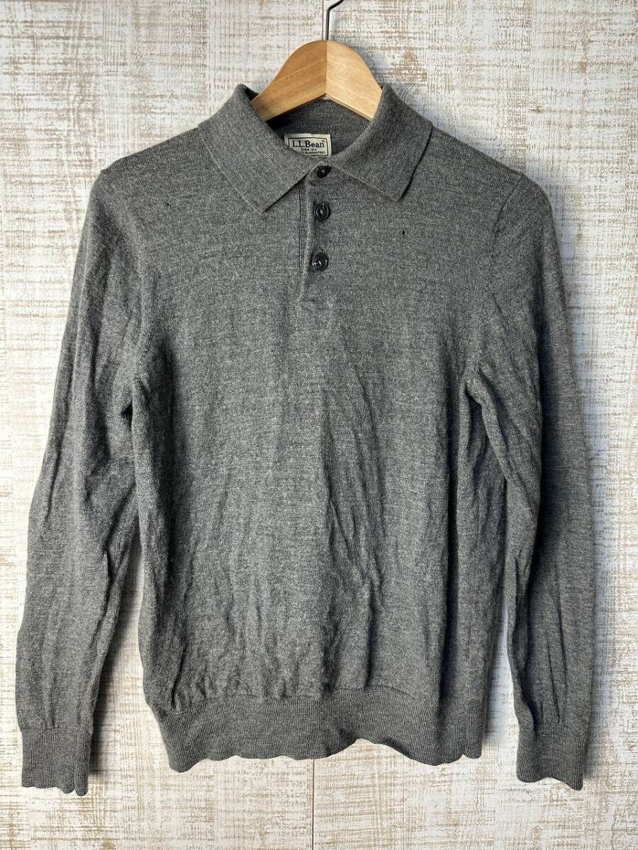 ☆US古着 L.L.Bean エルエルビーン 90s 90年代 ニット セーター ウール 襟 プルオーバー ハイゲージ グレー【M】 ◆5315◆拍卖