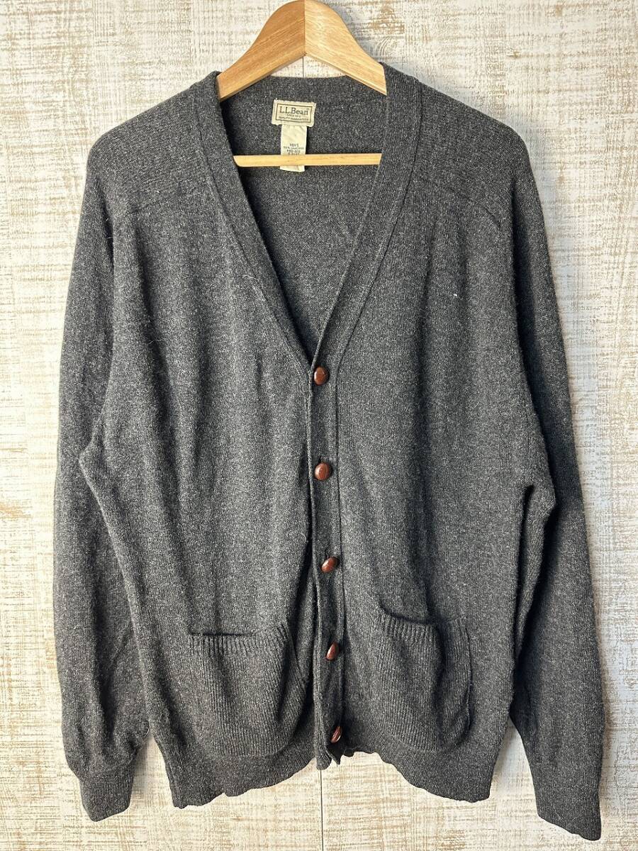 ☆US古着 L.L.Bean エルエルビーン ニット カーディガン ウール セーター 上着 くるみボタン Vネック グレー【M】アウトドア ◆5318◆拍卖