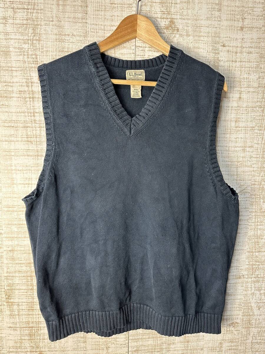 ☆US古着 L.L.Bean エルエルビーン コットンニット ベスト Vネック スクールベスト ネイビー紺【L】 ◆5319◆拍卖