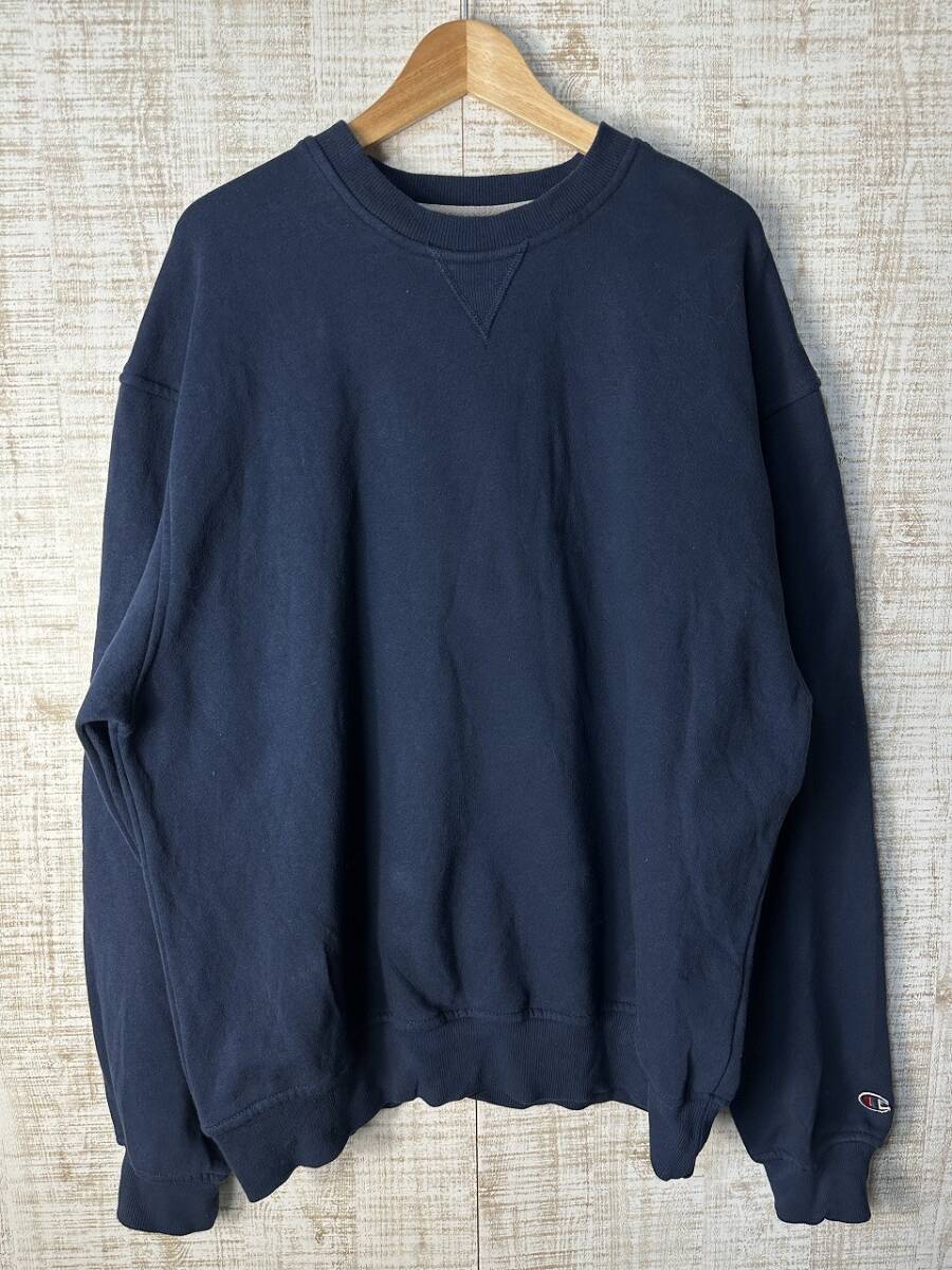 ☆ビッグサイズ US古着 Champion チャンピオン スウェット ロゴ刺繍 裏起毛 ネイビー紺【XL】コットンポリエステル ◆5321◆拍卖