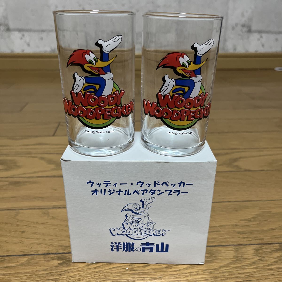 ウッディー・ウッドペッカー オリジナルペアタンブラー 洋服の青山ノベルティ  昭和レトロ 当時物 ペアグラス拍卖