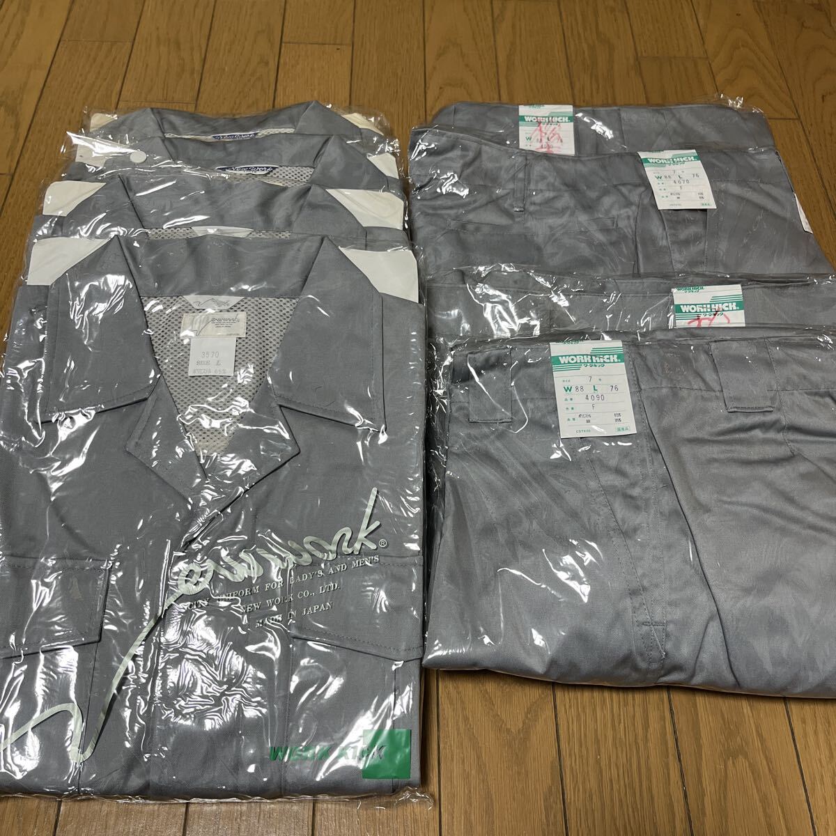 作業着まとめ売り  作業服 作業着ブルゾン グレー 昭和レトロ 上下4セット拍卖