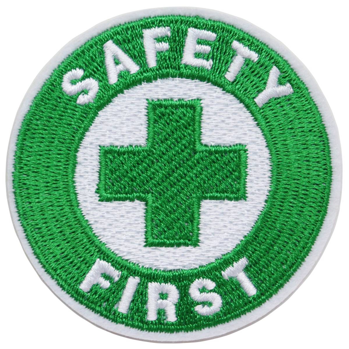 ワッペン 安全第一と緑十字 SAFETY FIRST アイロン接着 説明書(日本語)付き 刺繍パッチ 直径6.5cm拍卖