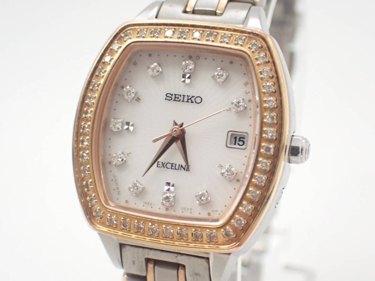 稼働品 1円~☆SEIKO セイコー ソーラー レディース腕時計 EXCELINE エクセリーヌ 1B22-0BV0 石付きベゼル 白文字盤/DA0612-41354.9/29拍卖