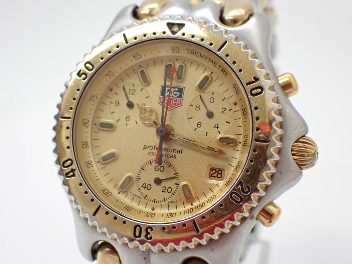 稼動品 1円~☆TAG HEUER タグホイヤーQZ メンズ腕時計 プロフェッショナル CG1121-0 クロノグラフ ゴールド文字盤/E6799-31900.10/28拍卖