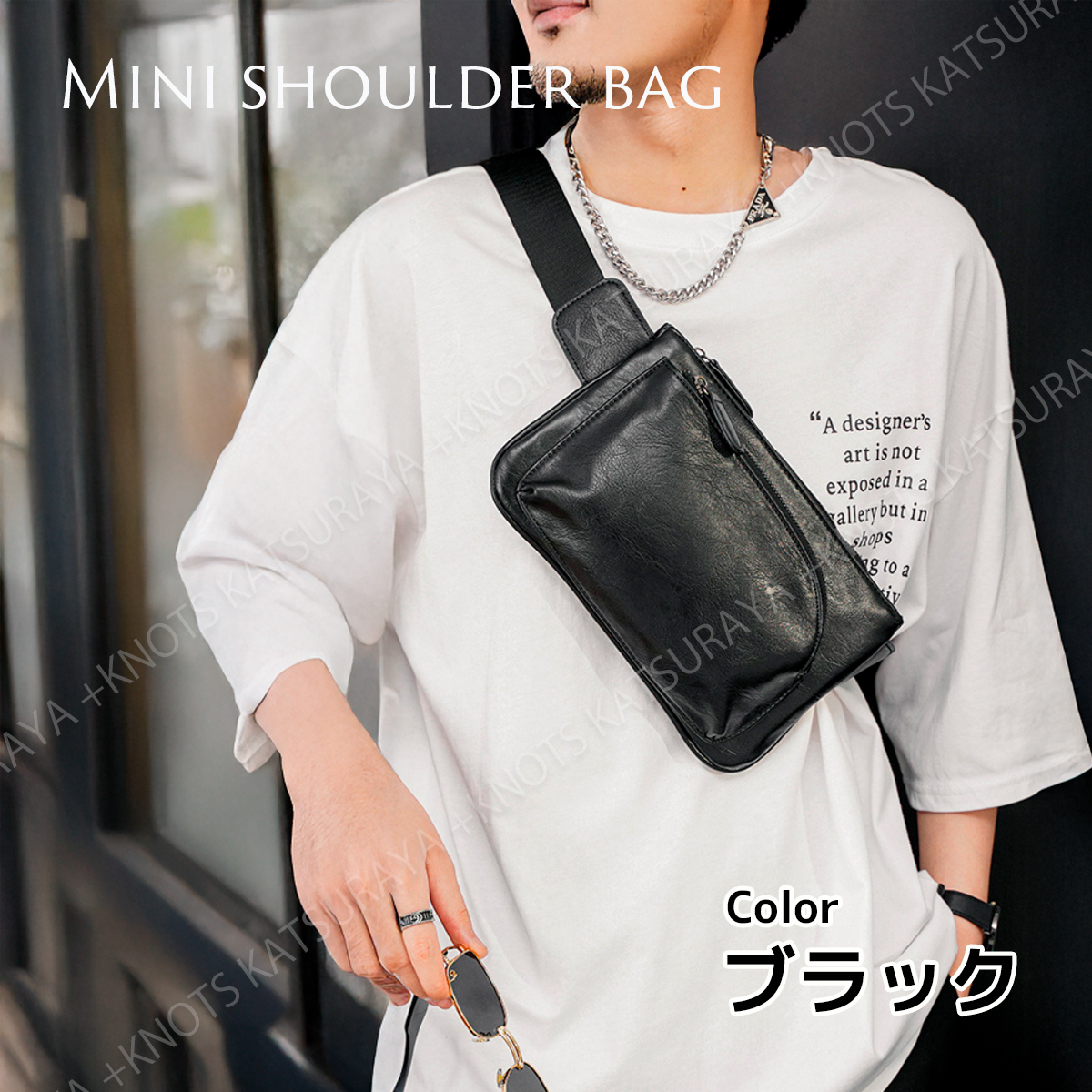 ミニ ショルダーバッグ メンズ★ブラック黒★小さい 斜めがけ スマホポーチ ボディバック ボディー レザー ウエストバッグa446拍卖