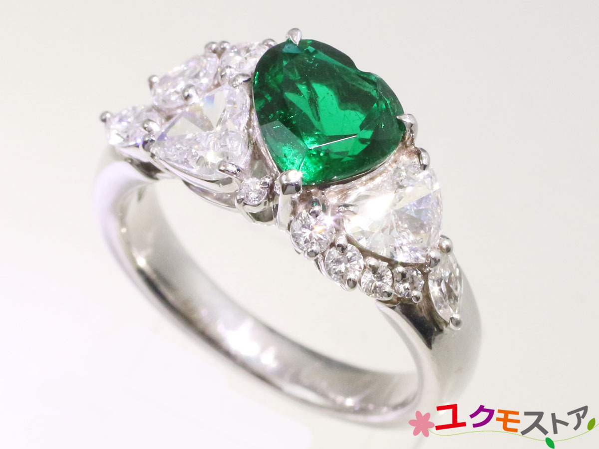 【送料無料】F1マイナーエンハンスト極上 天然エメラルド 深緑 1.27ct ダイヤモンド 1.26ct Pt900 リング 13号 GIA鑑別書 ハートカット拍卖