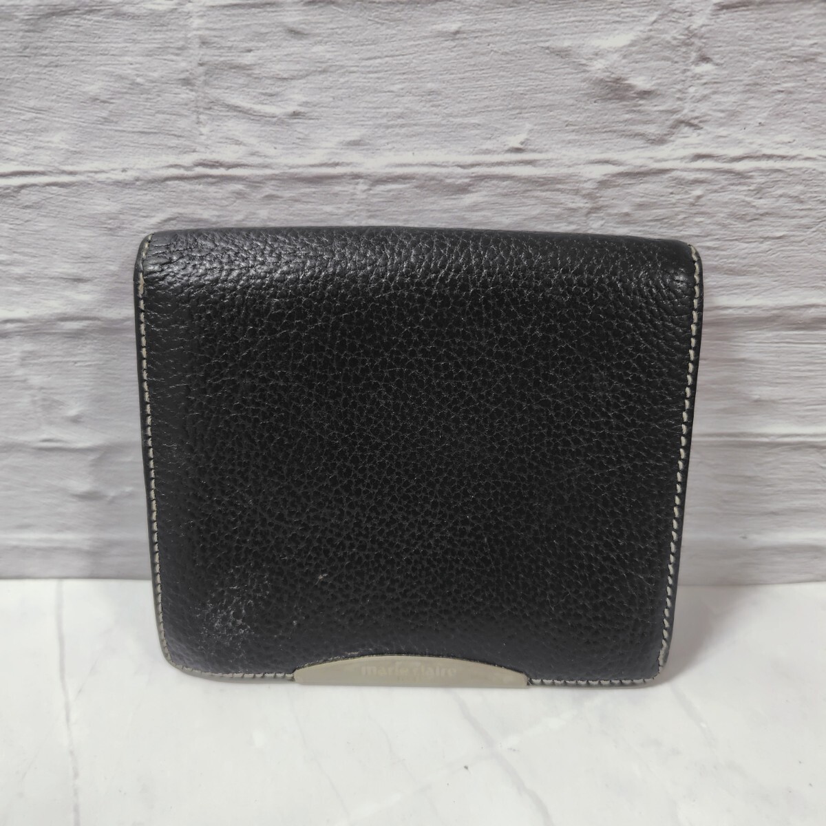★良品★ marie claire 二つ折り財布 レザー ブラック 小銭入れあり 黒 コンパクト メンズ 紳士 マリクレール 送料無料拍卖