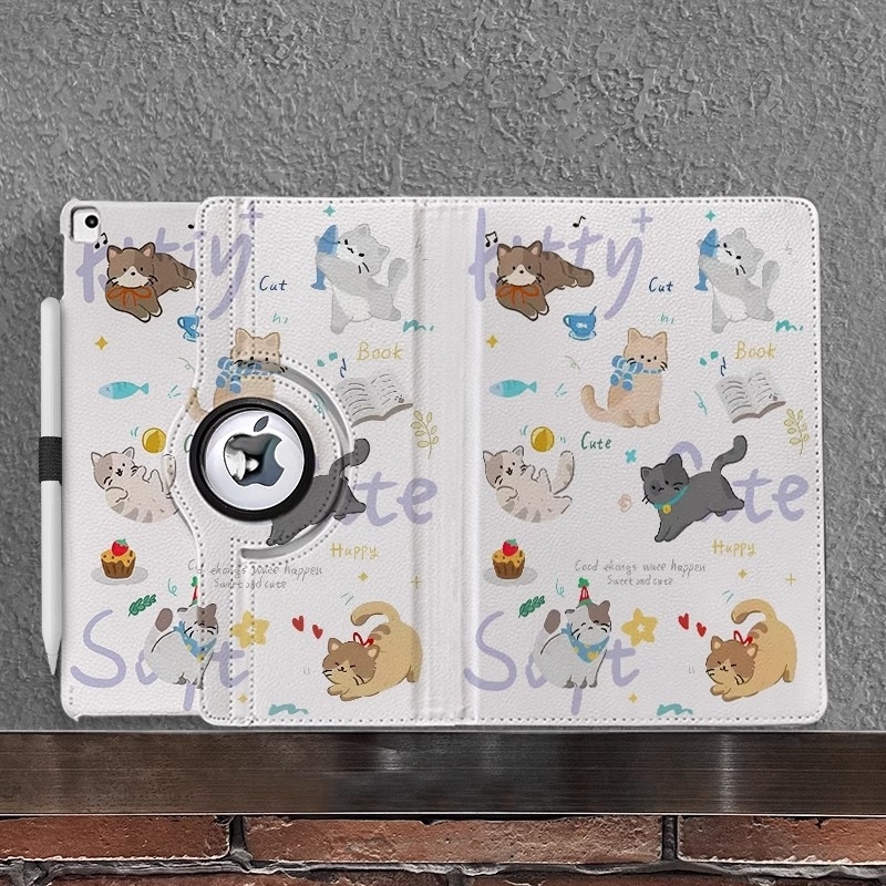 iPad Air (M2)ケース iPad Air6 11インチ ケース 保護カバー 360度回転 耐衝撃 スタンドタイプ ペン入れ ハンドストラップ付き 超可愛 ねこ拍卖