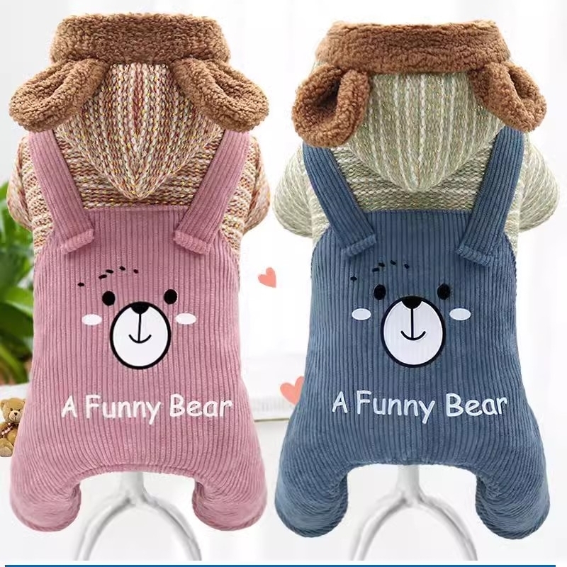 犬用ペット服 ニット 四足タイプ フード付き つなぎサロペット 裏地起毛 厚手 秋冬用 ドッグウェア 小中型犬 防寒 ワンちゃん服 柔らかい 拍卖