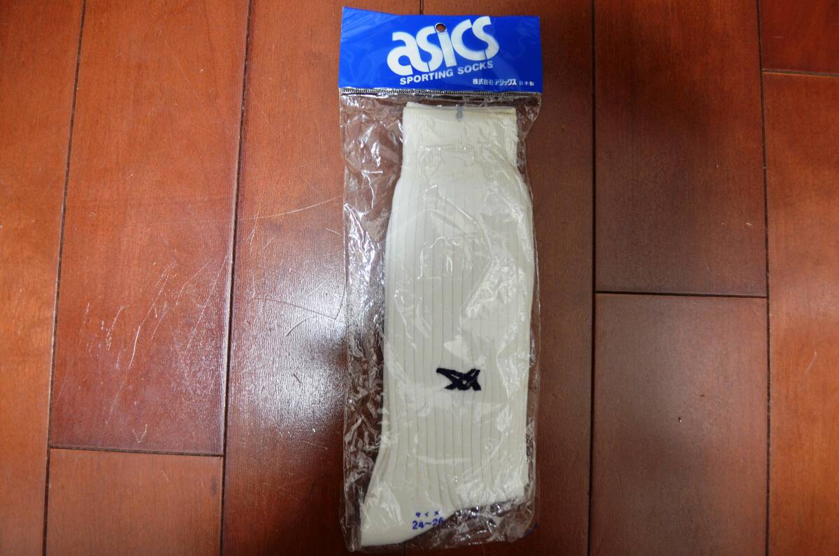 【iru-Z41-K】超美品 新品未使用 80年代 昭和レトロ asics アシックス タイガー tiger ロゴ スポーティング ソックス 24-26 当時物 未開封拍卖
