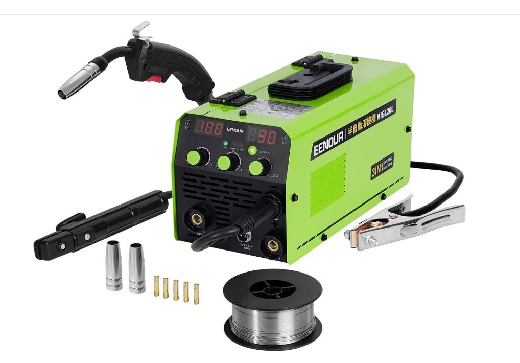D148 EENOUR半自動溶接機 MIG120L 最大120A 1台3役 ノンガスMIG被覆アークLIFT TIG対応 インバータ 100V拍卖