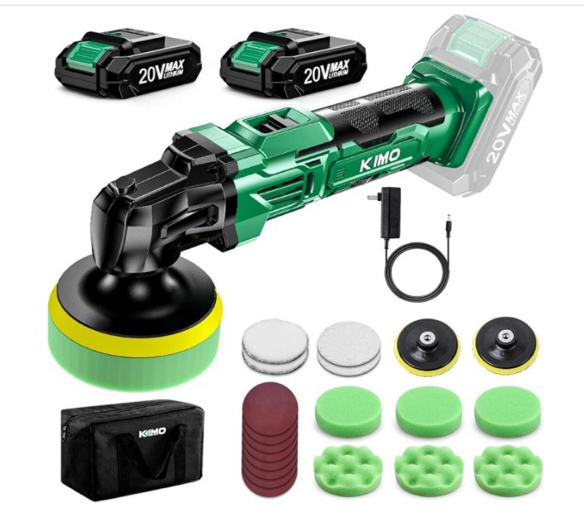 今日だけ限定SALE E121 KIMO コードレスポリッシャー 充電式 高品質 2.0Aバッテリー2個Set 6段変速 大直径バフ 軽量 充電器・収納バック付拍卖