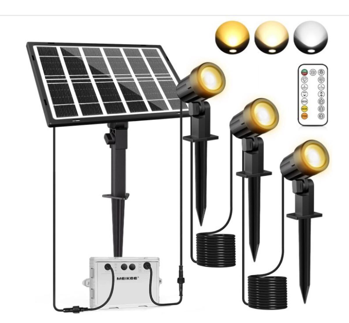 最短翌日 限定SALE中 D126 MEIKEE 改良版ソーラー ガーデンライト 【リモコン付き】スポット 連続点灯12時間可能 電球 昼白 昼光色 3色切拍卖