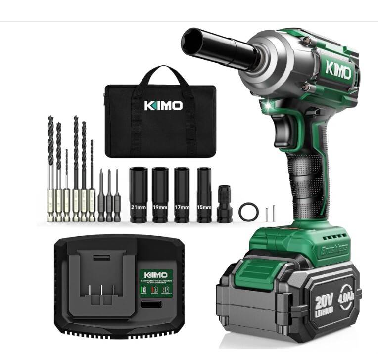 本日限定 E198 KIMO 電動インパクトレンチ 充電式 20V 4000mAhバッテリー コードレス 無断変速 自動停止モード QM-3603 ソケット7本拍卖