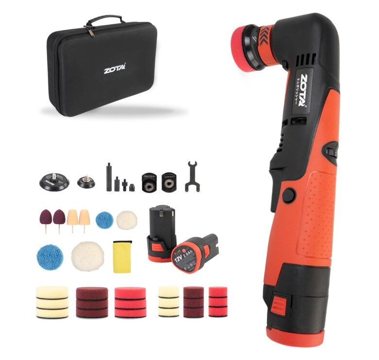 特別価格 D9 ZOTA コードレス ミニポリッシャー 30mm/50mm ダブルアクション 12V 2.0Ah バッテリー2個 2800~4500rpm 六段階調整 収納バック拍卖
