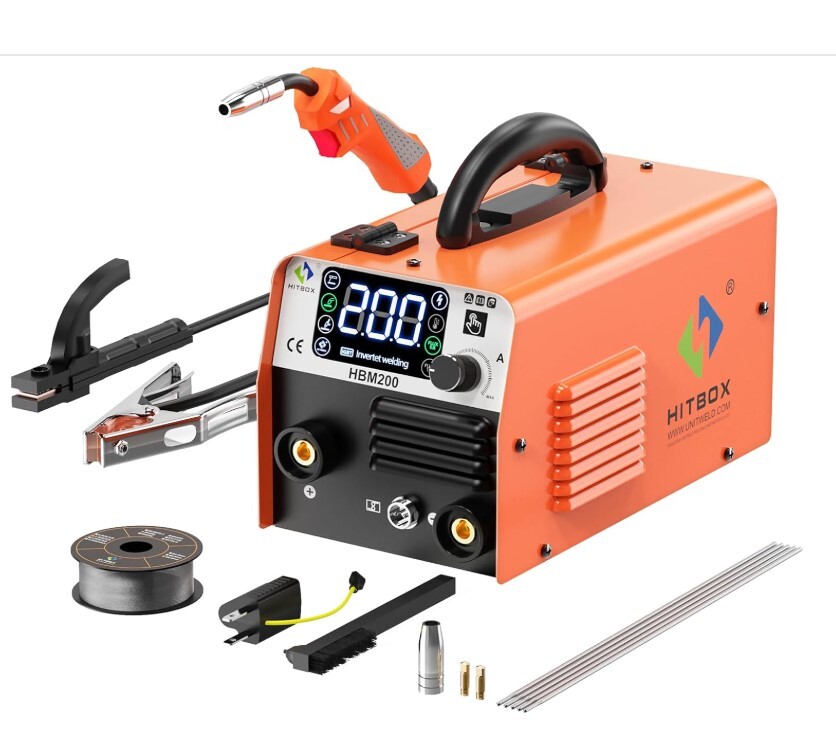 限定Sale C199 HITBOX 半自動溶接機 100V 200A ノンガスMIG アーク溶接 LIFT TIG 1台3役 インバーター直流小型 日本語取説書 HBM200拍卖