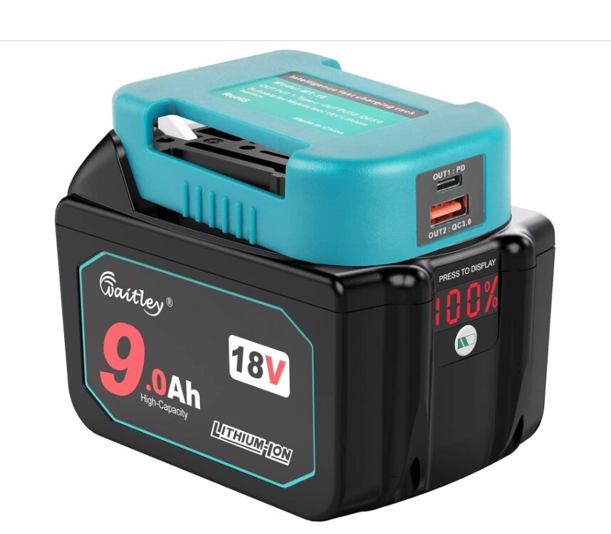 限定超特価 E4 Waitleyマキタ18v互換バッテリー USB充電アダプター付き BL1890B大容量9000mAh 緑LEDデジタル%残量表示 拍卖