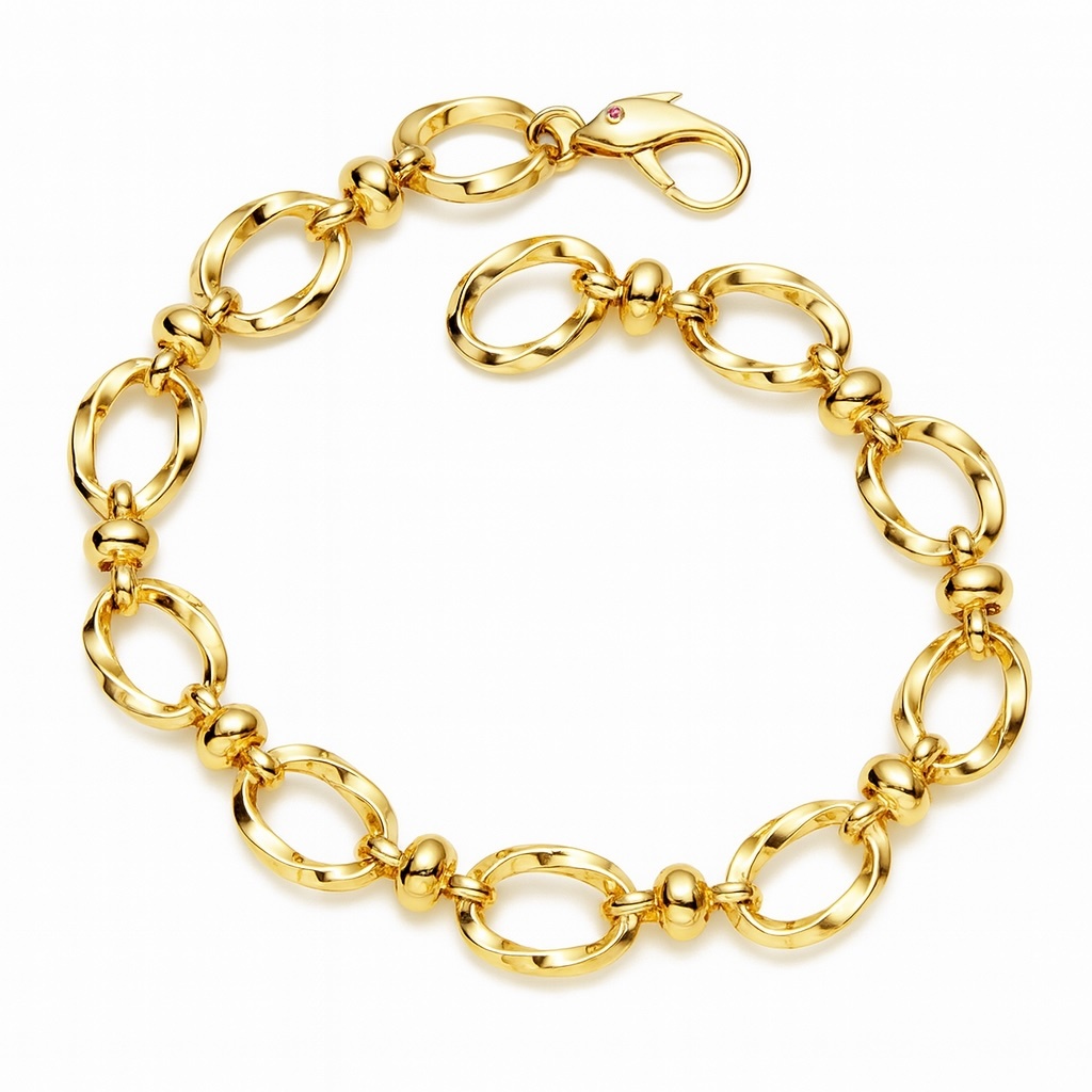 K18YG ツイスト ブレスレット オーバルリンクチェーン 18金 18K 中空 オーバルチェーン メンズ レディース ブレス イエローゴールド拍卖