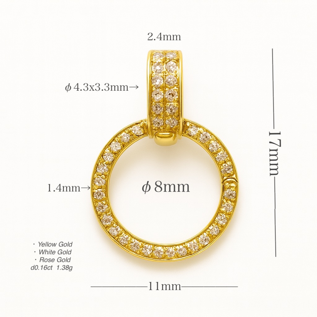K18YG WG PG ダイヤモンド バチカン 大きめ ダイヤ 18金 18K 安全ロック付き 爪ロック ペンダント繋ぎ チャーム パーツ イエローゴールド拍卖