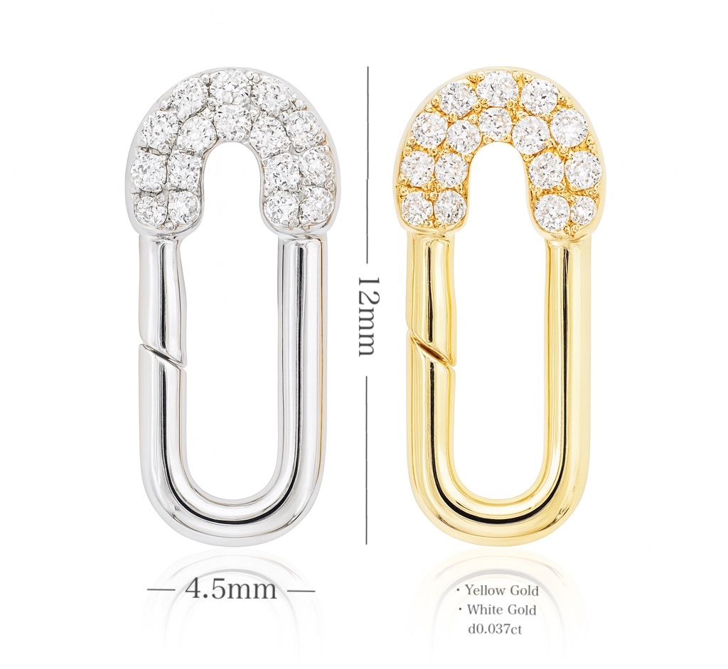 K18YG WG オーバル 楕円形 ダイヤモンド チャーム 安全ピン ジュエリーパーツ パーツ ダイヤ 開口 コマ 18金 18K クラスプ 繋ぎ 安全ピン拍卖