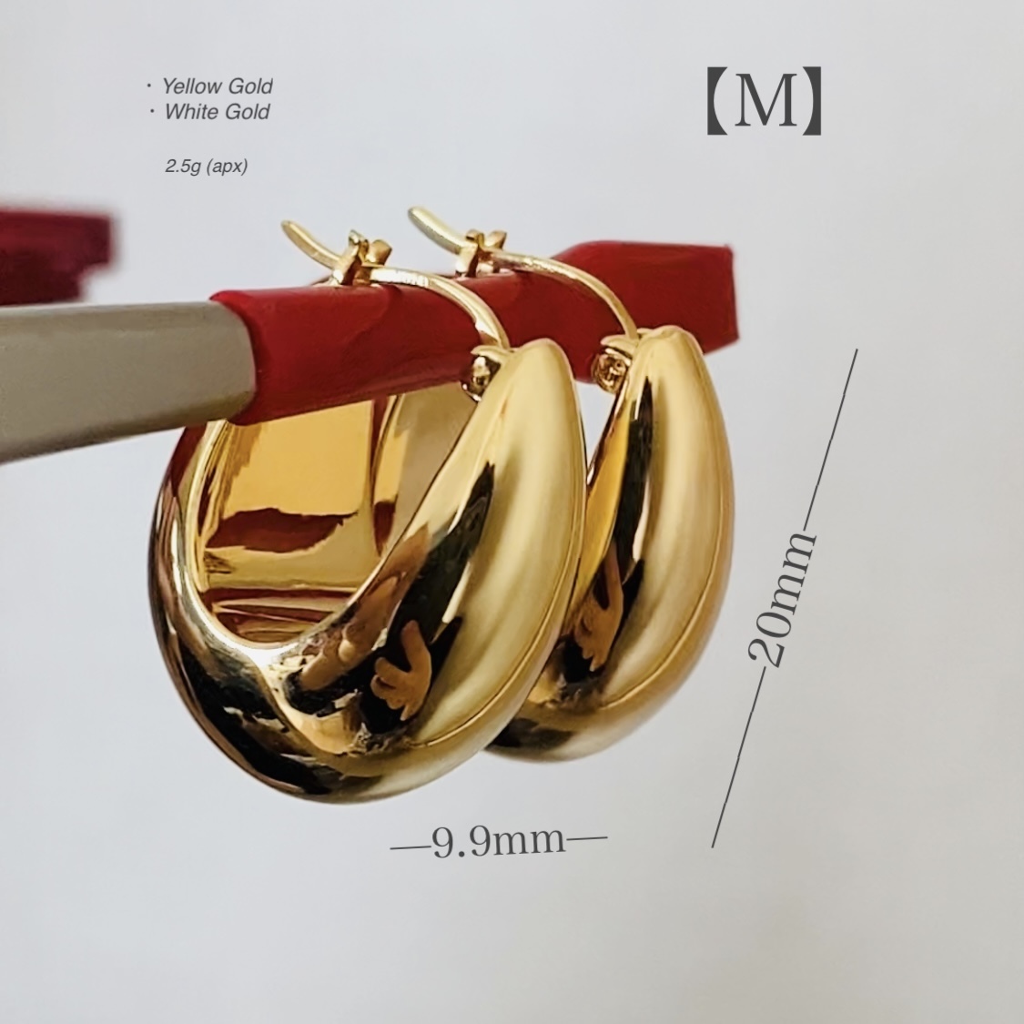K18YG WG ティアドロップ 雫 ピアス【M】ボリューム 中空ピアス イエローゴールド ぷっくり 丸い ドロップ型 涙 18K 18金 YG リングピアス拍卖