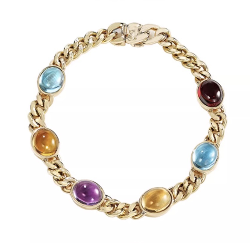 K18YG 喜平チェーン カボション ブレスレット 18K 喜平 ブレス 太め アメジスト トパーズ シトリン ガーネット オーバル YG レディース拍卖