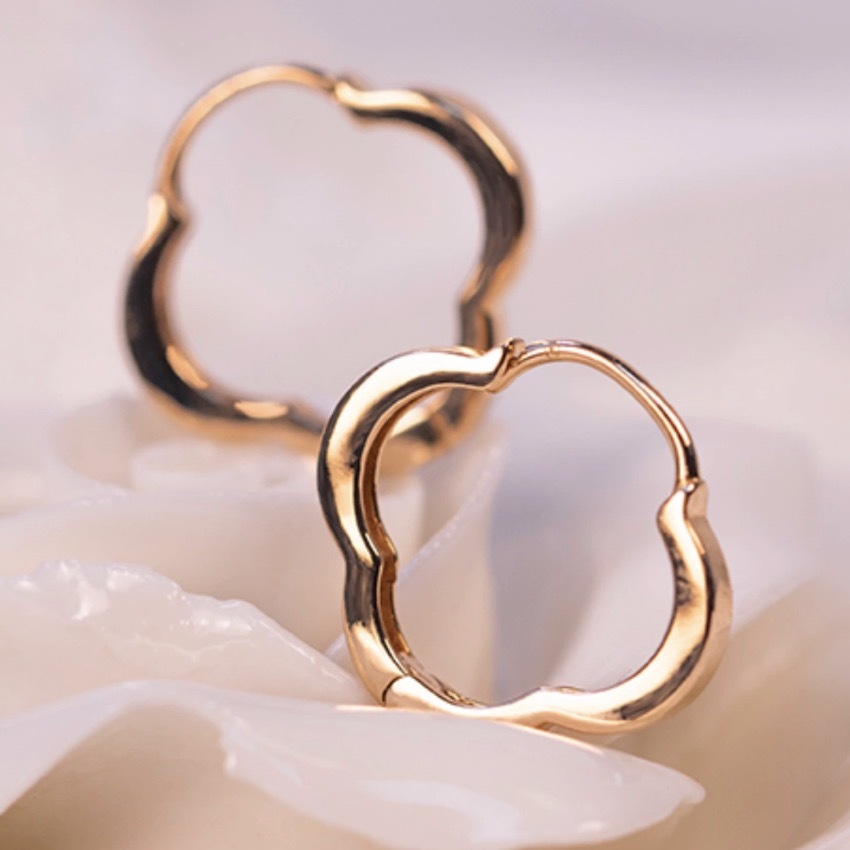 K18YG PG クローバー 四つ葉 フープピアス リングピアス イエローゴールド 四ツ葉 18K YG イエローゴールド PG ピンクゴールド 18金 ピアス拍卖