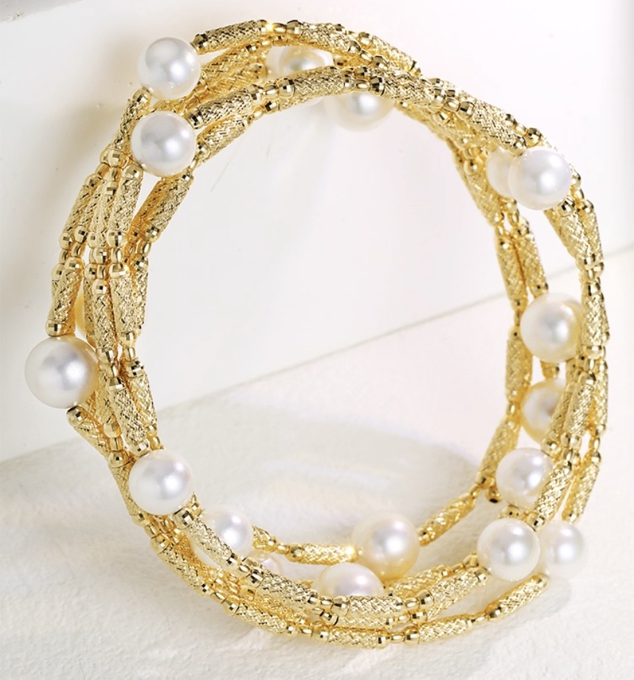 K18YG あこや真珠 アコヤ真珠 ネックレス ロング マグネット ワイヤー 巻き ブレスレット 18K 18金 イエローゴールド 2way 3way チョーカー拍卖