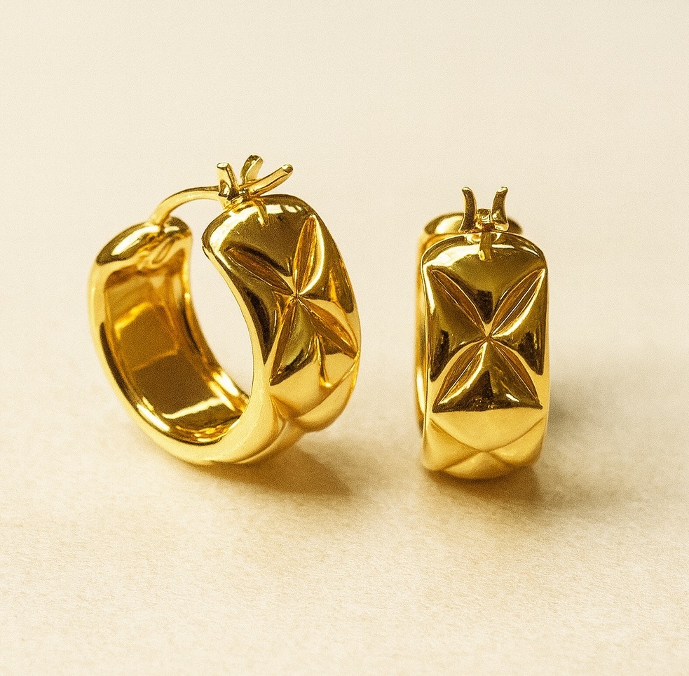 K18YG WG フープピアス 中空ピアス リングピアス イエローゴールド ホワイトゴールド 18金 18K YG 模様 柄 X イタリアンジュエリー拍卖