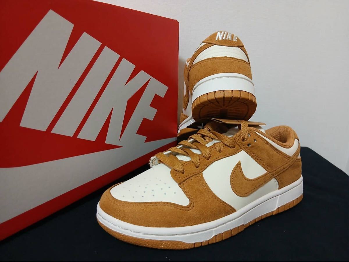 新品24.5cmNIKE ナイキ ダンクDUNK LOW レディースウィメンズスニーカーホワイトブラウンスエード拍卖