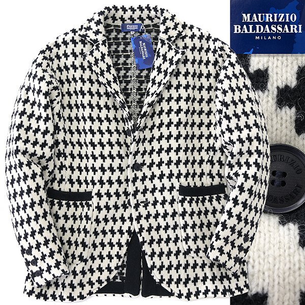 新品 5.8万 マウリツィオバルダサーリ ウール ニット テーラード ジャケット 48(L) 白 黒 【J53522】 秋冬 MAURIZIO BALDASSARI アウター拍卖