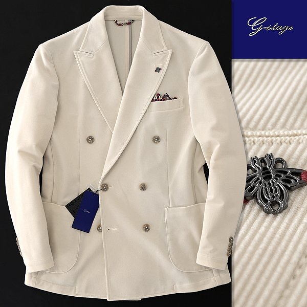 新品 ジーステージ トリコット ニット コーデュロイ ダブルジャケット 48(L) 白系 【4-20207_2_48】 秋冬 G-stage ストレッチ ジャージー拍卖