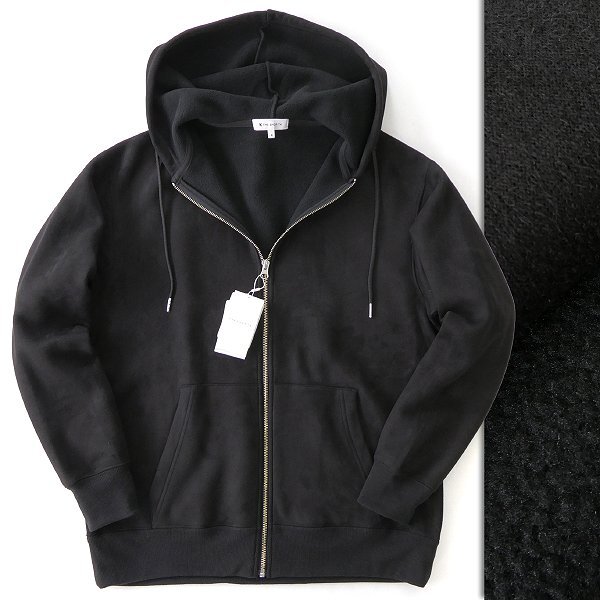 新品 タケオキクチ 裏起毛 スウェードタッチ ダンボール ジップアップ パーカー L 黒 【I53366】 THE SHOP TK 秋冬 メンズ フード拍卖