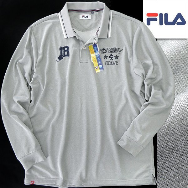 新品 FILA フィラ GOLF 吸汗速乾 ロゴ刺繍 長袖 ポロシャツ 3L 灰 【I45464】 メンズ シャツ ゴルフ スポーツ カジュアル UVカット拍卖