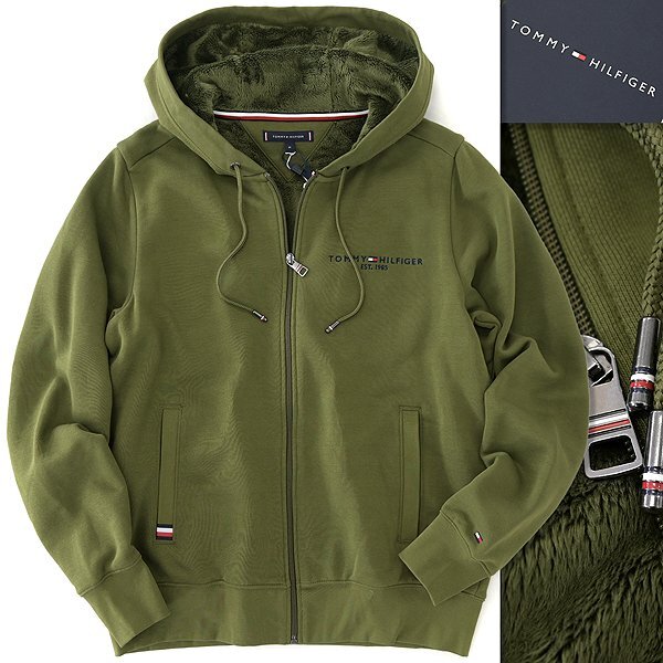 新品 2.2万 トミーヒルフィガー ファーライニング フルジップ スウェット パーカー M(L) 緑 【I55778】 秋冬 TOMMY HILFIGER フーディー拍卖