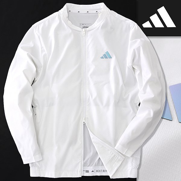 新品 1.4万 アディダス ゴルフ HEAT.RDY フルジップ クルーネック ジャケット L 白 【J48739】 メンズ adidas GOLF ブルゾン ストレッチ拍卖