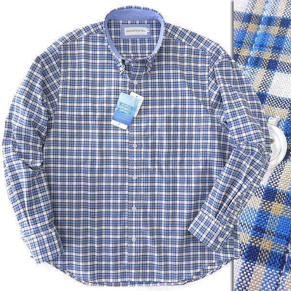 新品 タカシマヤ 吸水速乾 抗菌防臭 オックスフォード ボタンダウン シャツ 3L 青 白 【I54503】 TAKASHIMAYA Style Plus BD チェック拍卖