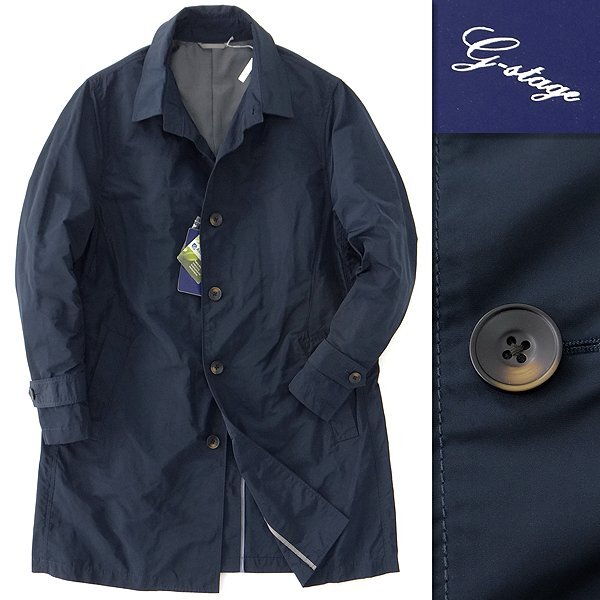 新品 ジーステージ 撥水 メモリー ツイル ステンカラー コート 48(L) 紺 【4-90806_10_48】 春秋 メンズ G-stage バルカラー ネイビー拍卖