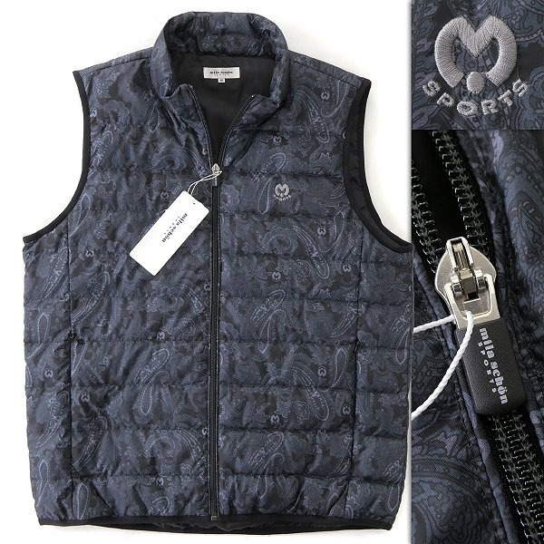 新品 3.8万 ミラショーン SPORTS 撥水 ペイズリー柄 ダウン ベスト 48(L) 紺 【J57985】 mila schon スポーツ 秋冬 メンズ ロゴ ブルゾン拍卖