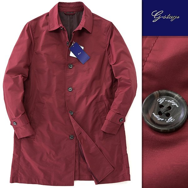 新品 ジーステージ 撥水 ストレッチ ステンカラー コート 46(M) ワイン 【1-20801_13_46】 秋 春 G-stage バルカラー バルマカーン レッド拍卖